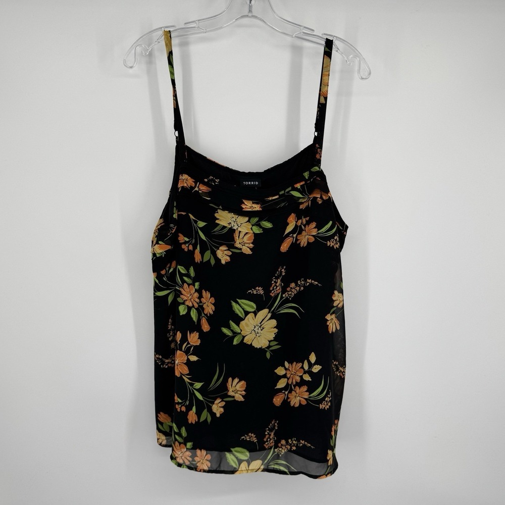 Torrid Size 1‎ Black Floral Sheer Layered Cami Tank Boho Cottagecore Plus 14/16
